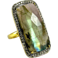 Fine 925 Silver Labradorite,White CZ Ring