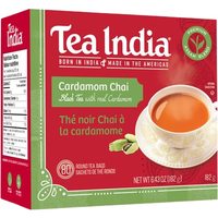 Case of 12 - Tea India Cardamom Chai 80 Round Tea Bags - 182 Gm (6.43 Oz)