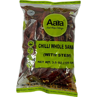 Case of 20 - Aara Chilli Whole Sanam With Stem - 100 Gm (3.5 Oz)