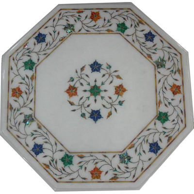 White Marble Table Top  with H 18 inch wooden Stand