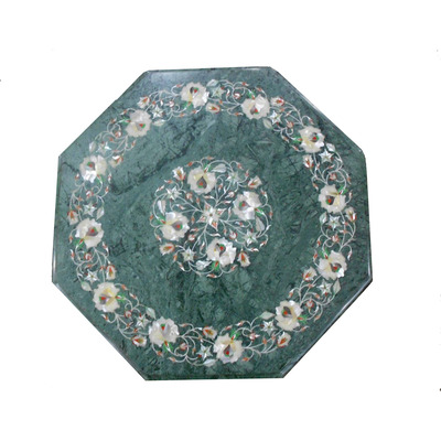 Green Marble Table Top  with H 18 inch wooden Stand