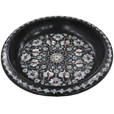 Black Marble Fruit Bowl Paua Shell Pietra Dura Home Decorative Christmas Gifts