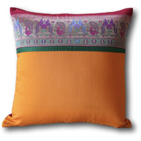 Silk Brocade Border Pillow Cover - 18  x18     -