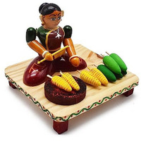 Indian Traditional Wooden Pindi Rubbe Mahila Toy For Home Decor Multicolor