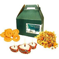Diwali Diyas & Snacks Set (8 diyas + 2 snacks)