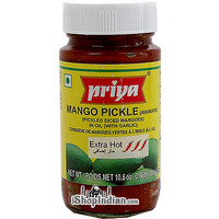 Priya Mango Pickle (Avakaya) with Garlic - Extra Hot (300 gm bottle)
