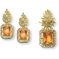Indian Handcrafted Sparkling Orange Citrine & White Sapphire Set In Perfect Ethnic Setting for Women by Kearth Jewels