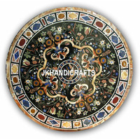 Black 36   Marble Round Coffee Table Top Gemstones Inlay Art Living Room Decor