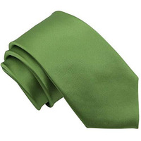 Mens Slim Skinny Solid Olive Color Satin Plain Neck Tie By Manna Stores (Color: Olive)