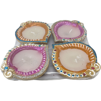 Colorful Diya Pandi Style With Wax - 4 Pc