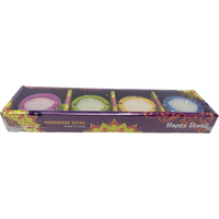 Round Colored Diya With Wax - 4 Pc
