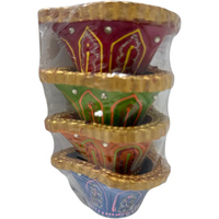 Colorful Rajwadi Dil Style Large Diyas - 4 Pc