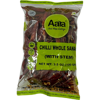 Aara Chilli Whole Sanam with Stem - 100 Gm (3.5 Oz)