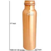 Prisha India Craft Matt Finish Lacqour Coated Anti Tarnished Joint Free New Designed Copper Bottle, Travel Essential, Drinkware, 1000 ML \ 33 OUNCE