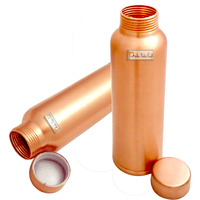 Prisha India Craft Leak Proof Ergonomic Design Lacquer Coated Matt Finish Pure Copper Bottle, Storage water & Travelling Purpose, 1000 ML | Set of 2