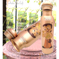 Prisha India Craft Digital Printed Pure Copper Water Bottle Kids School Water Bottle - Chhota Bheem Design, 1000 ML |Set of 2