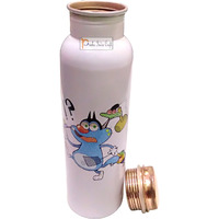 Prisha India Craft Digital Printed Pure Copper Water Bottle Kids School Water Bottle - Oggy Design, 1000 ML