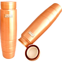 Prisha India Craft New Design Stylish Copper Bottle with Grip, Storage & Travelling Purpose, Yoga Ayurveda Healing, 1000 ML | Set of 2