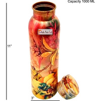 Prisha India Craft Digital Printed Pure Copper Water Bottle, Travelling Purpose, Yoga Ayurveda Healing, 1000 ML