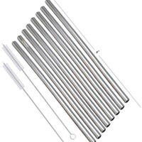 Prisha India Craft Eco-friendly Stainless Steel Plain Drinking Straight Straws, Best for Parties, Barware, | Set of 8 | Length 8 INCH