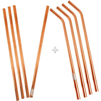 Prisha India Craft Eco-friendly Copper Drinking Straws (4 Pc Bent Straw + 4 Pc Straight Straw) | Length 8.00 INCH | Set of 8