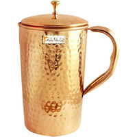 Prisha India Craft Copper Jug Pitcher, Hammered Design, Capacity 1600 ML