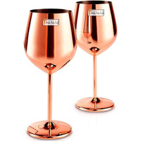 Prisha India Craft Stainless Steel Stemmed Wine Glasses, Shatter Proof Copper Coated Unbreakable Wine Glass Goblets,Premium Gift for Men and Women, Party Supplies - 500 ml Set of 2 Pcs
