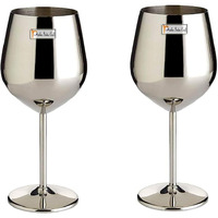 Prisha India Craft Stainless Steel Unbreakable BPA-Free Shatter-Proof Wine Glasses (500 ml) Set of 2