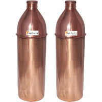 850ml / 28.74oz - Set of 2 - Prisha India Craft B. Pure Copper Water Bottle for the Refrigerator Health Benefits - Water Bottles - Handmade Christmas GIFT IDEA
