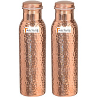 1000ml / 33.81oz - Set of 2 - Prisha India Craft B. - Hammered Copper Water Bottle | Joint Free, Best Quality Water Bottle - Handmade Christmas Gift