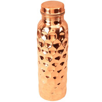 Prisha India Craft B. 900ml / 30oz Pure Copper Water Bottle New Design Copper Water Pitcher for the Refrigerator - Sports water Bottles - Christmas Gift with Bottle Cleaning Brush