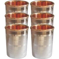 Set of 6 - Prisha India Craft B. Pure Copper Glass Cup for Water - Handmade Water Glasses - Traveller's Copper Mug for Ayurveda Benefits