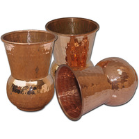 Set of 3 - Prisha India Craft B. Copper Muglai Matka Glass Hammered Style Drinkware Tumbler Handmade Copper Cups - Traveller's Copper Mug for Ayurveda Benefits