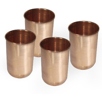 Set of 4 - Prisha India Craft B. Pure Copper Glass Cup for Water - Handmade Water Glasses - Traveller's Copper Mug for Ayurveda Benefits