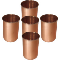 Set of 5 - Prisha India Craft B. Pure Copper Glass Cup for Water - Handmade Water Glasses - Traveller's Copper Mug for Ayurveda Benefits