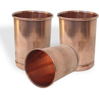 Set of 3 - Prisha India Craft B. Pure Copper Glass Cup for Water - Handmade Water Glasses - Traveller's Copper Mug for Ayurveda Benefits