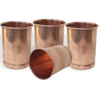 Set of 4 - Prisha India Craft B. Pure Copper Glass Cup for Water - Handmade Water Glasses - Traveller's Copper Mug for Ayurveda Benefits