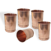 Set of 5 - Prisha India Craft B. Pure Copper Glass Cup for Water - Handmade Water Glasses - Traveller's Copper Mug for Ayurveda Benefits