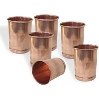 Set of 6 - Prisha India Craft B. Pure Copper Glass Cup for Water - Handmade Water Glasses - Traveller's Copper Mug for Ayurveda Benefits