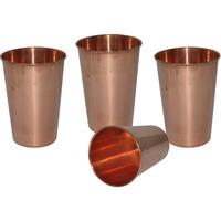 Set of 4 - Prisha India Craft B. Copper Cup Water Tumbler - Handmade Water Glasses - Traveller's Copper Mug for Ayurveda Benefits