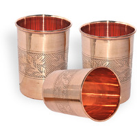 Set of 3 - Prisha India Craft B. Copper Cup Water Tumbler - Handmade Water Glasses - Traveller's Copper Mug for Ayurveda Benefits