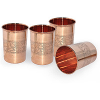 Set of 4 - Prisha India Craft B. Copper Cup Water Tumbler - Handmade Water Glasses - Traveller's Copper Mug for Ayurveda Benefits