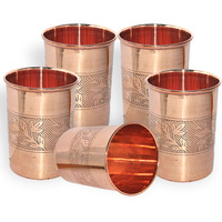 Set of 5 - Prisha India Craft B. Copper Cup Water Tumbler - Handmade Water Glasses - Traveller's Copper Mug for Ayurveda Benefits