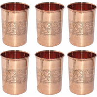 Set of 6 - Prisha India Craft B. Copper Cup Water Tumbler - Handmade Water Glasses - Traveller's Copper Mug for Ayurveda Benefits