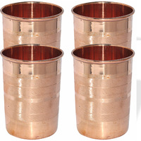 Set of 4 - Prisha India Craft B. Copper Cup Water Tumbler - Handmade Water Glasses - Traveller's Copper Mug for Ayurveda Benefits