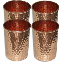 Set of 4 - Prisha India Craft B. Copper Cup Water Tumbler - Handmade Water Glasses - Traveller's Copper Mug for Ayurveda Benefits