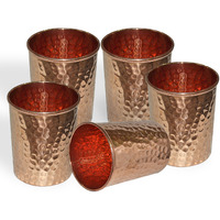 Set of 5 - Prisha India Craft B. Copper Cup Water Tumbler - Handmade Water Glasses - Traveller's Copper Mug for Ayurveda Benefits