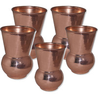 Set of 5 - Prisha India Craft B. Copper Muglai Matka Glass Drinkware Tumbler Handmade Copper Cup - Traveller's Copper Mug