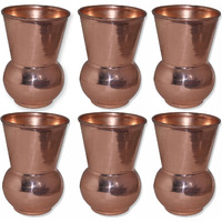 Set of 6 - Prisha India Craft B. Copper Muglai Matka Glass Drinkware Tumbler Handmade Copper Cup - Traveller's Copper Mug
