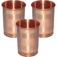 Set of 3 - Prisha India Craft B. Drinking Copper Glass Tumbler Handmade Water Glasses - Traveller's Copper Mug for Ayurveda Benefits - Copper Cup